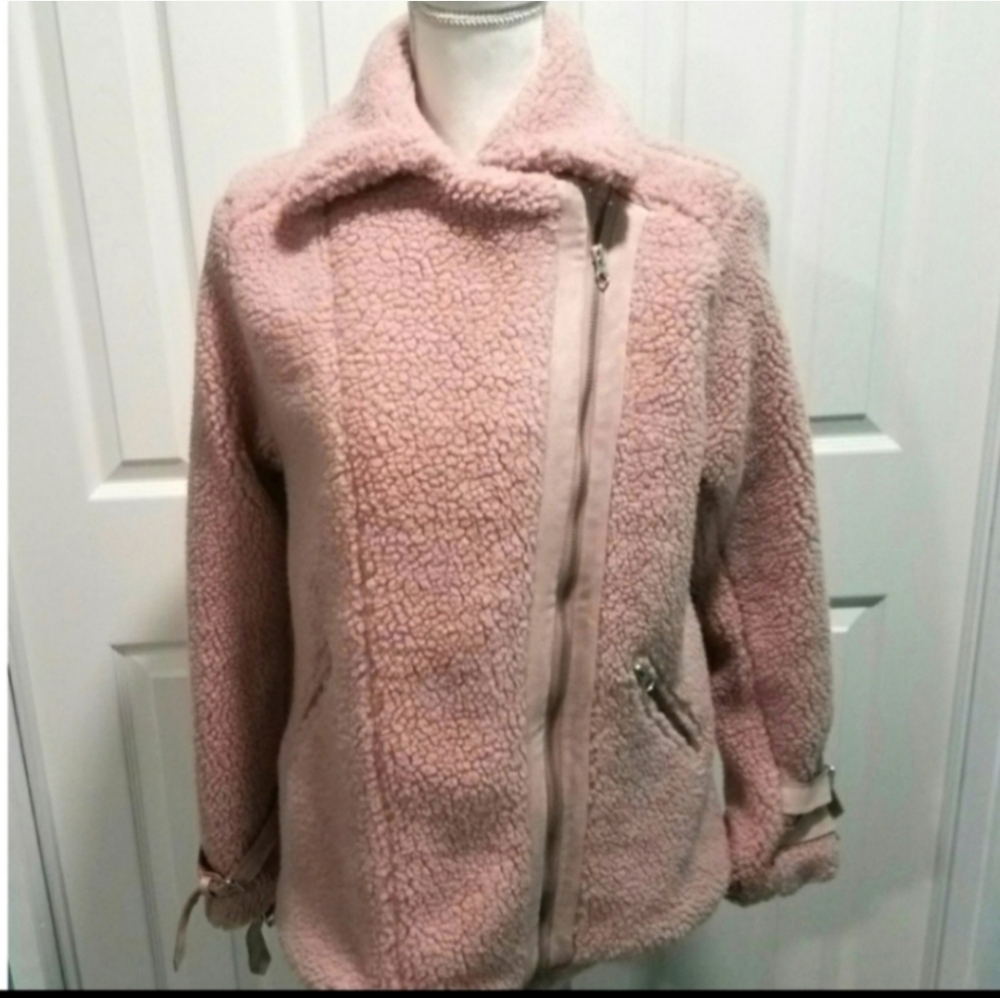 Hyfve  pink cloud sherpa  teddy moto coat jacket - Picture 3 of 9